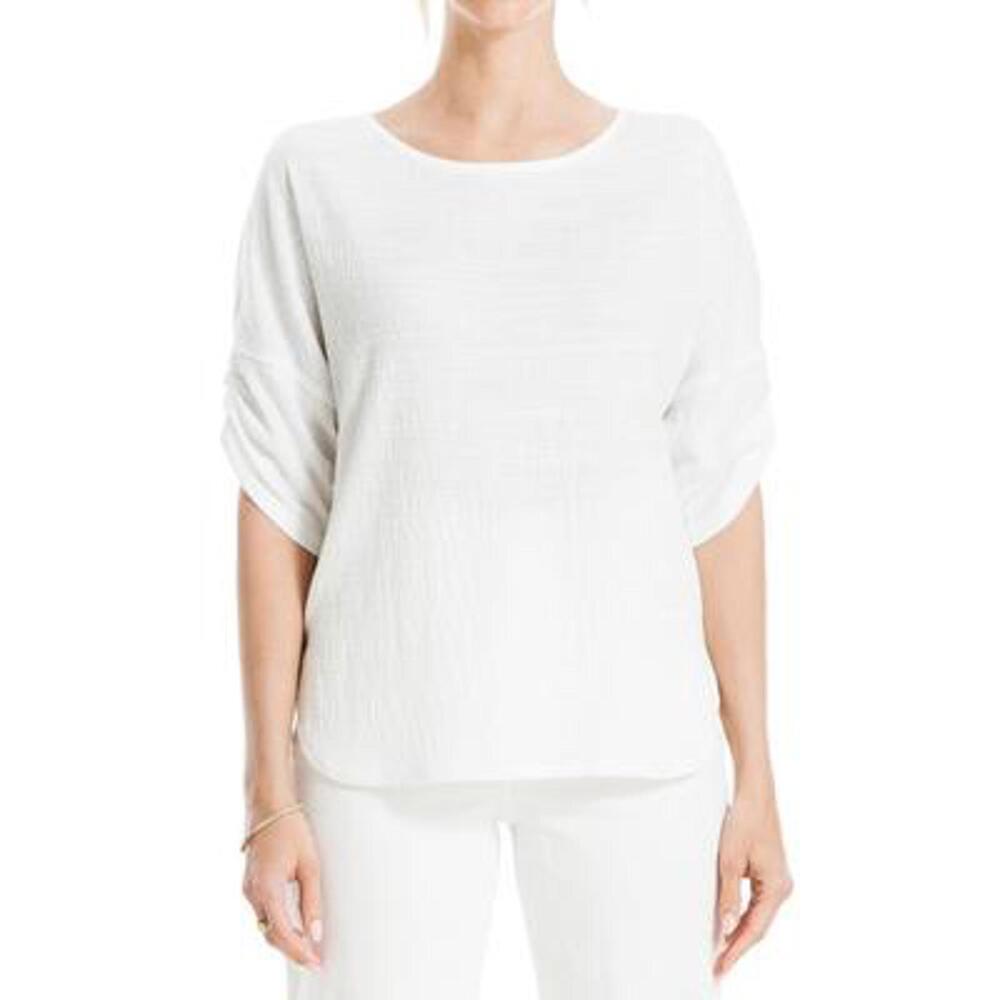 Max Studio Womens Crinkle Jersey Cinched Sleeve Knit TopBlouse - Large